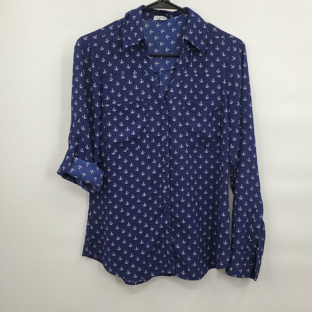 Express The Portofino Shirt Women Size Small P Nautical Print Long Sleeve